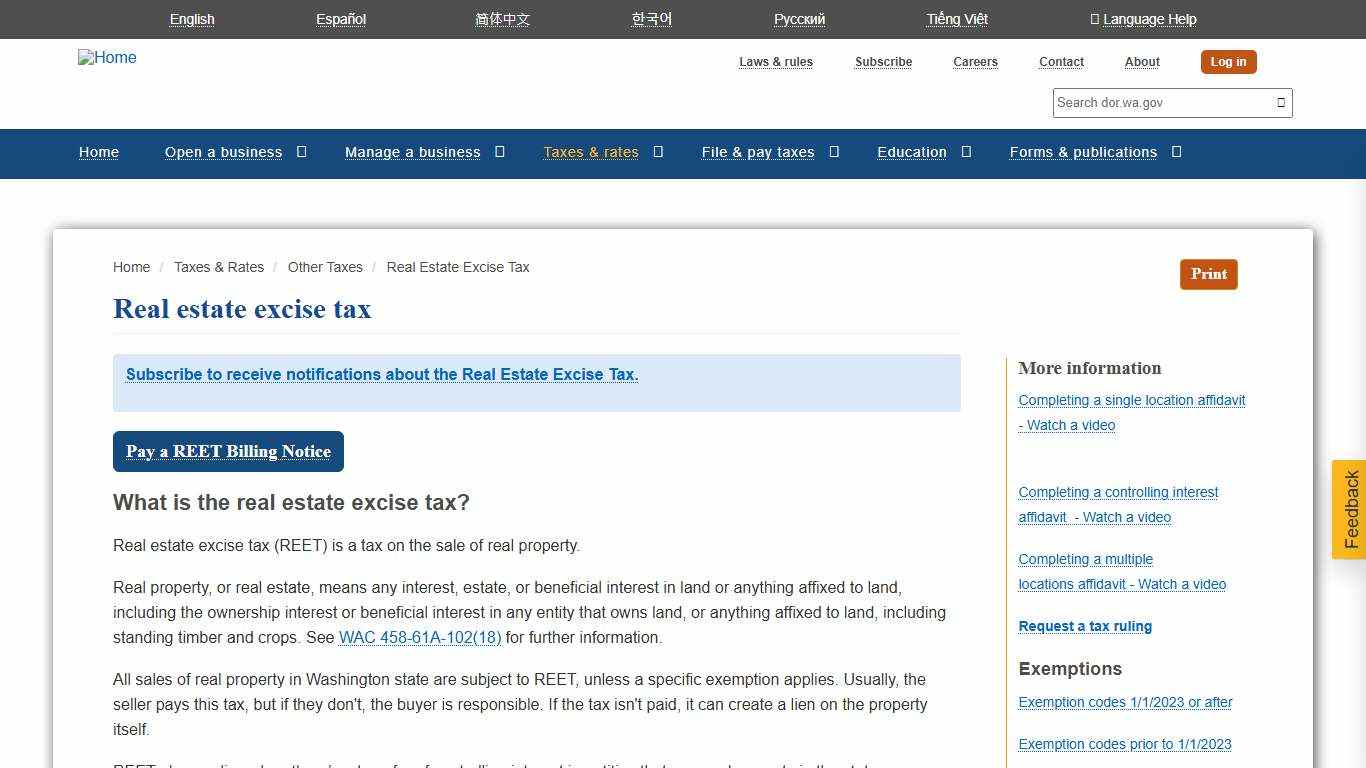 Real estate excise tax Washington Department of Revenue
