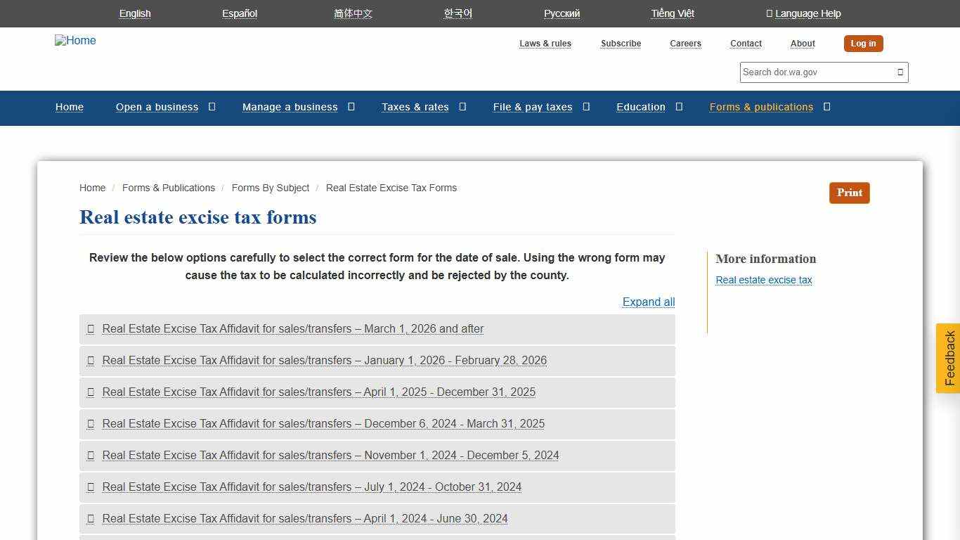 Real estate excise tax forms Washington Department of Revenue