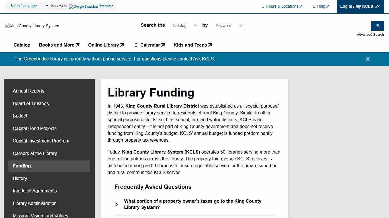 Library Funding King County Library System