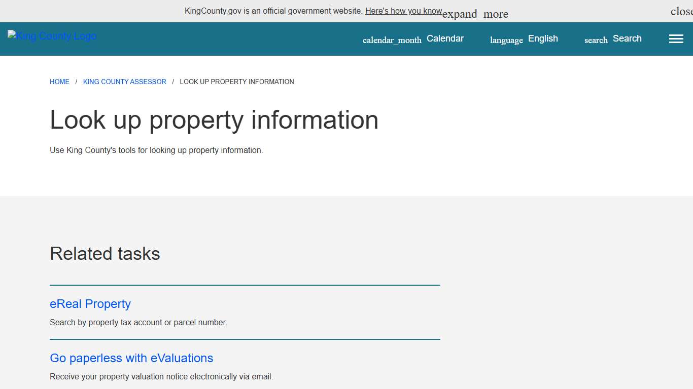 Look up property information - King County, Washington
