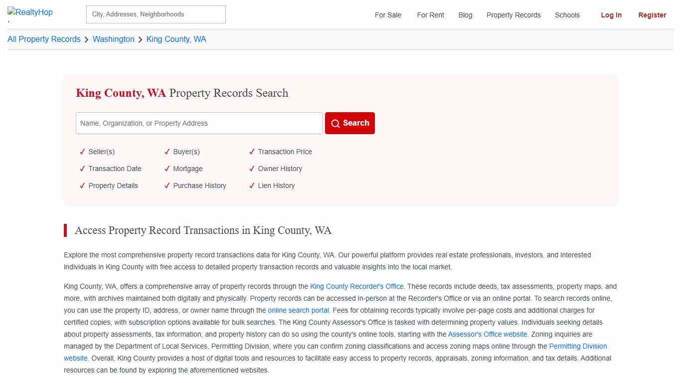 King County, WA Property Records Owner Search, Mortgage Liens & Transaction History RealtyHop